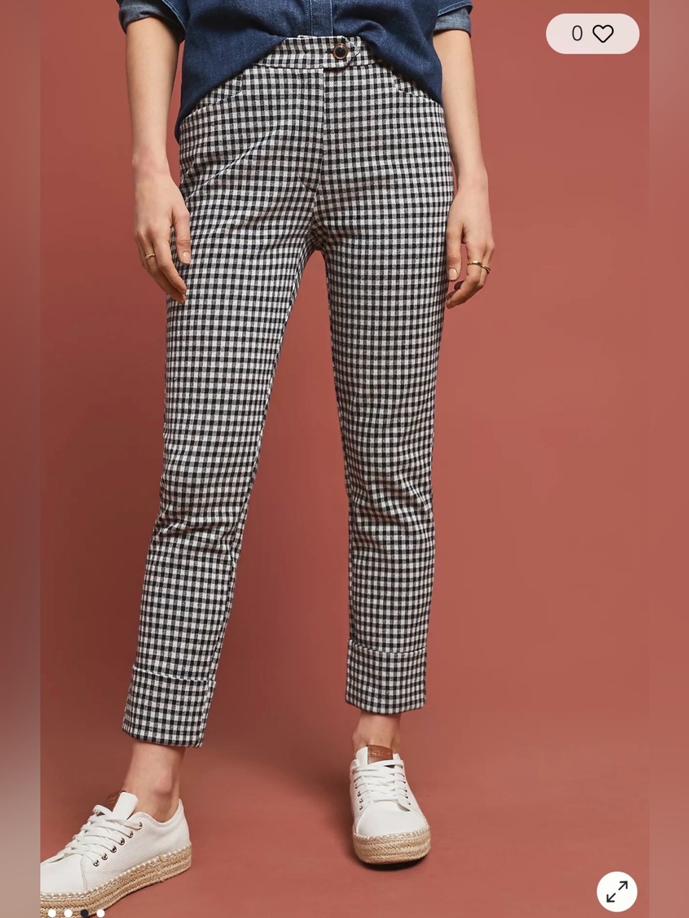 Anthropologie The Essential slim trousers Black & White Gingham Check Pant Size2